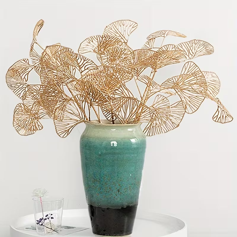 Gold Artificial Ginkgo Leaves – Set of 5 Stems | Faux Cake Foliage
