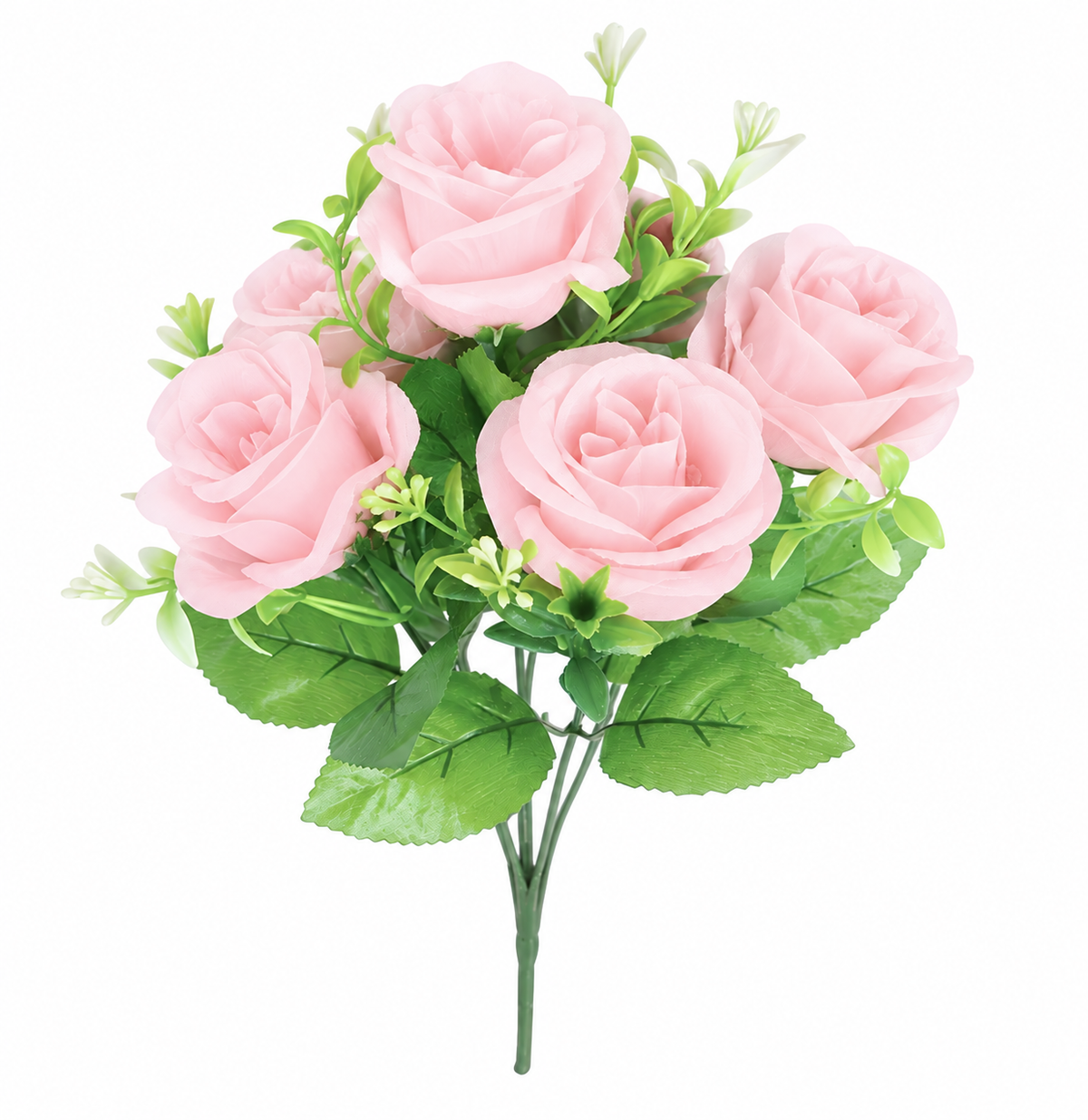 Artificial Pink Rose Stem – 6 Roses 38cm tall stem, 5.5cm wide flower | Faux Flowers for Cake Decorating
