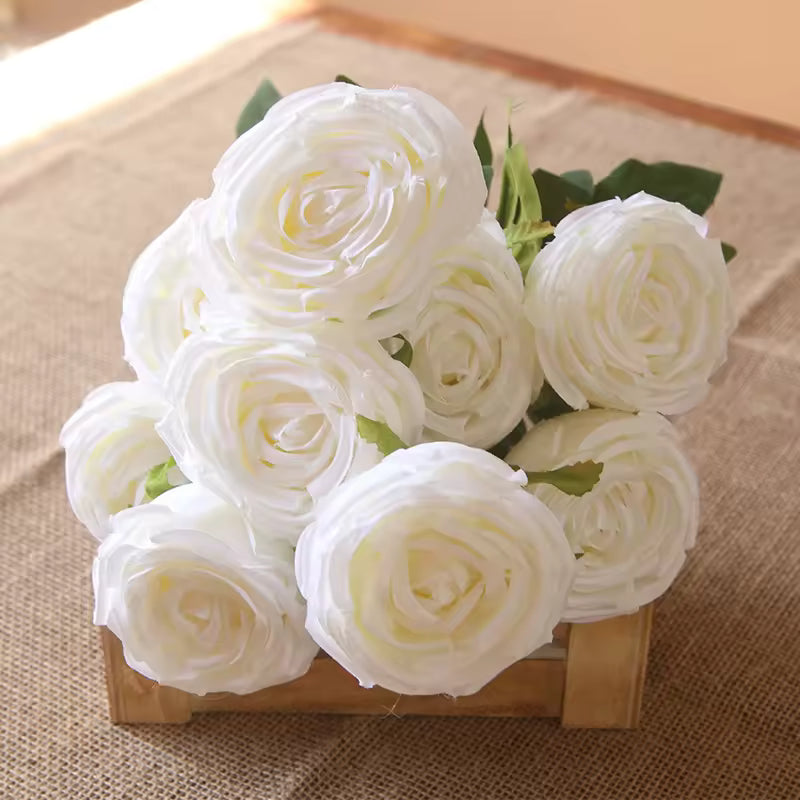 White Concubine Rose Stem – 10 Flowers 44cm tall x 8cm wide flower | Artificial Roses for Cake Decorating
