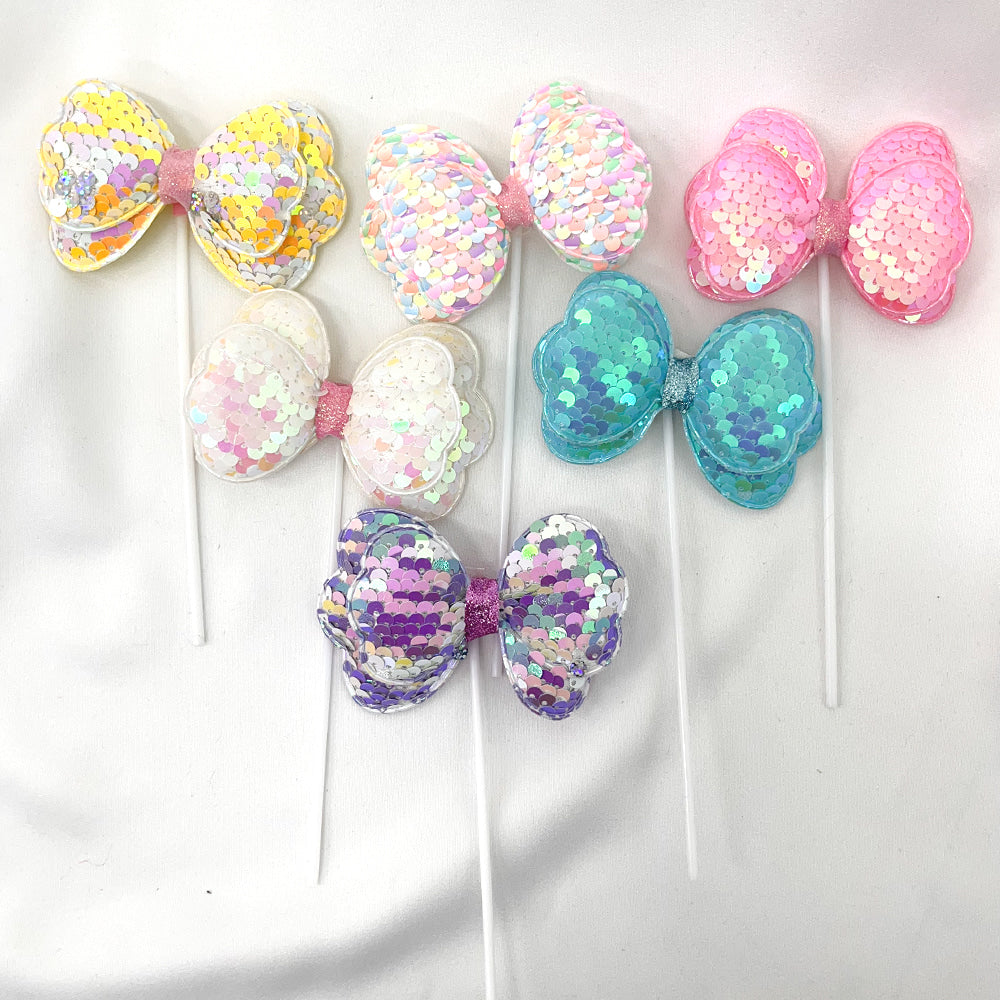 Sequin Bow Cake Topper 3.5”
