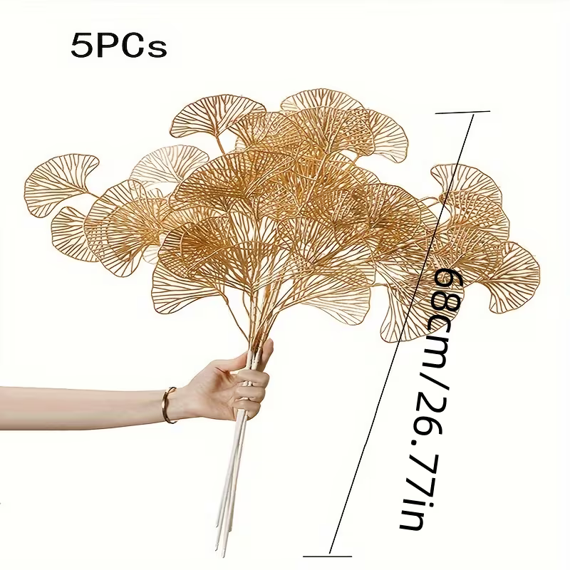 Gold Artificial Ginkgo Leaves – Set of 5 Stems | Faux Cake Foliage