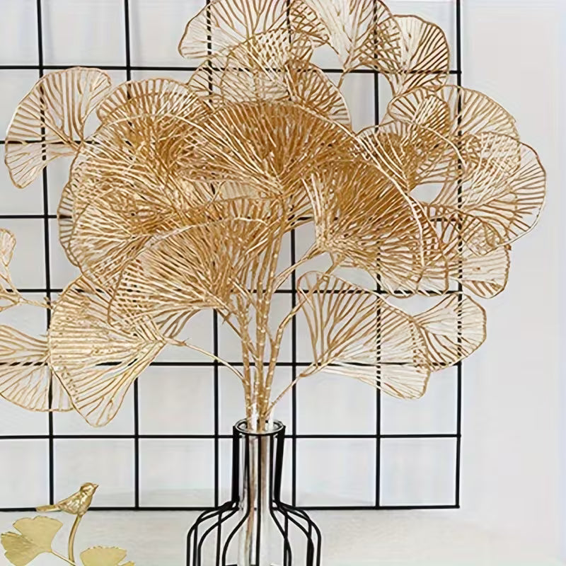Gold Artificial Ginkgo Leaves – Set of 5 Stems | Faux Cake Foliage