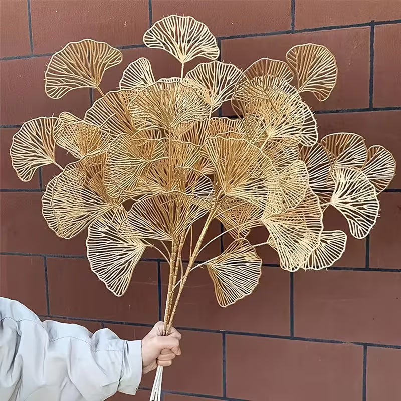 Gold Artificial Ginkgo Leaves – Set of 5 Stems | Faux Cake Foliage