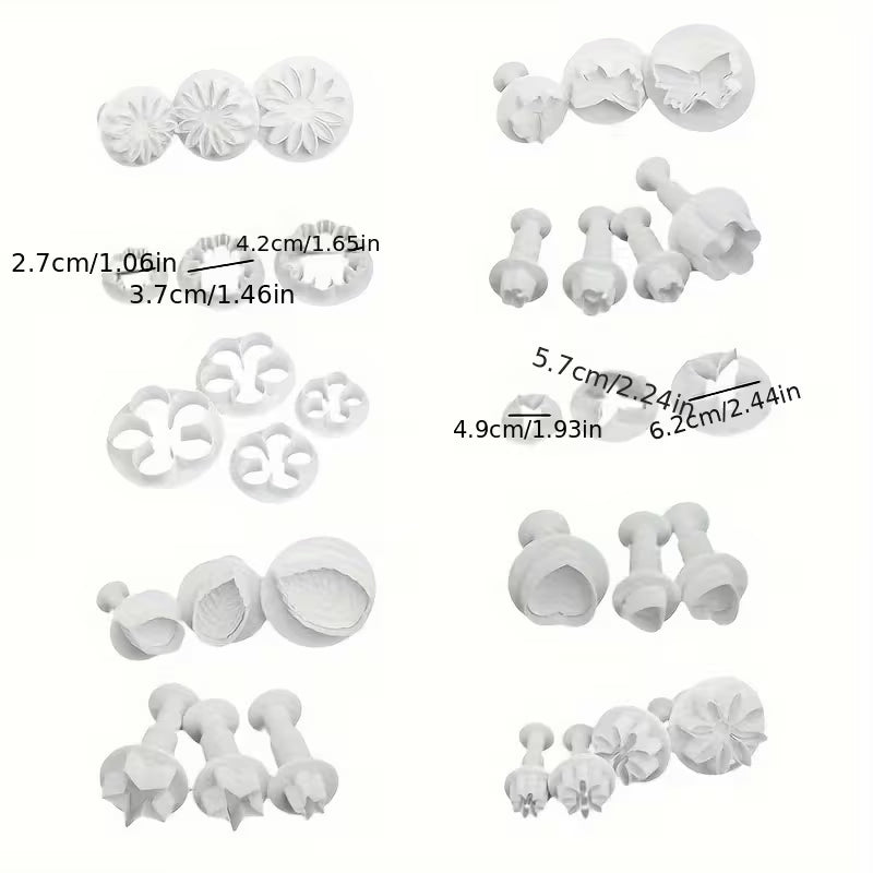 Fondant Plunger Cutter Set – 33 Piece | Flower, Leaf & Cake Decorating Cutters
