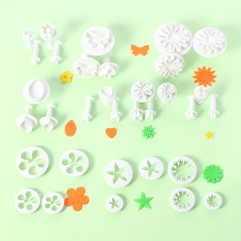 Fondant Plunger Cutter Set – 33 Piece | Flower, Leaf & Cake Decorating Cutters