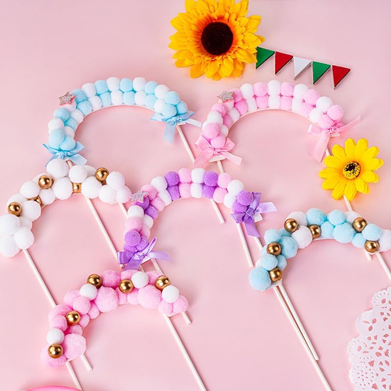 Soft Cloud-Shaped Pompom Cake Topper