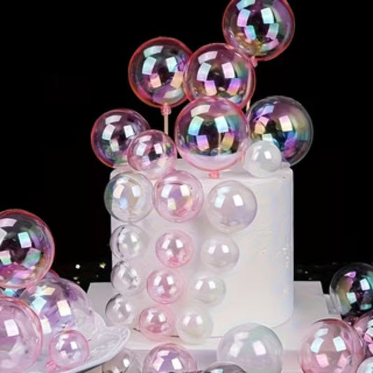 Transparent Bubble Cake Balls – 3 Pack | Clear & Light Pink Cake Decorations