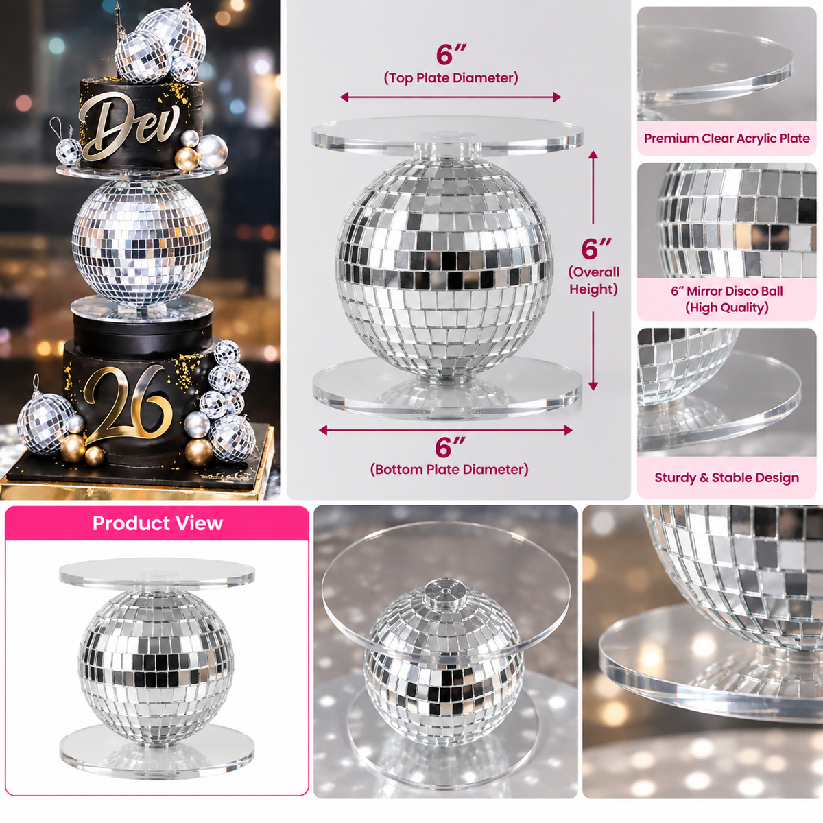 6 Inch Disco Ball Cake Spacer | Cake Separator for Tiered Cakes – Kinni ...