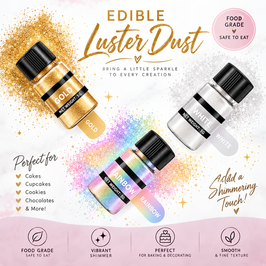 Edible Luster Dust – 5g | Gold, White & Rainbow Cake Decorating Dust