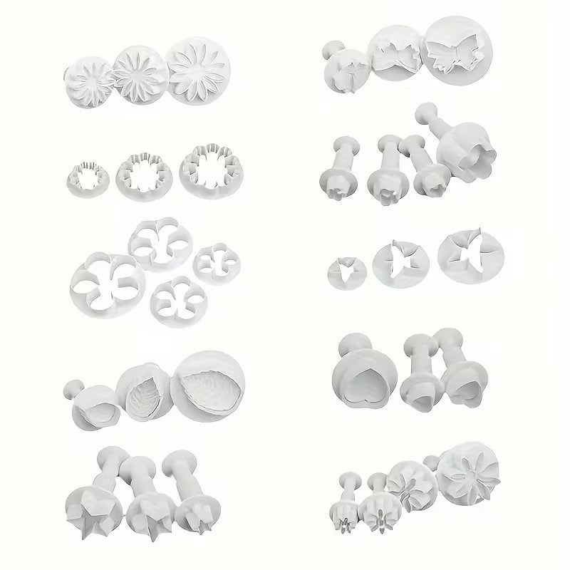 Fondant Plunger Cutter Set – 33 Piece | Flower, Leaf & Cake Decorating Cutters