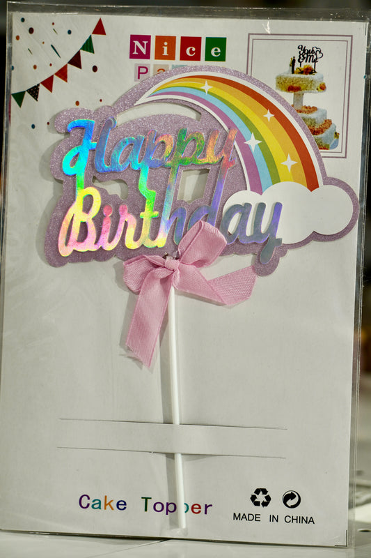 Purple Happy Birthday Cake Topper with Rainbow