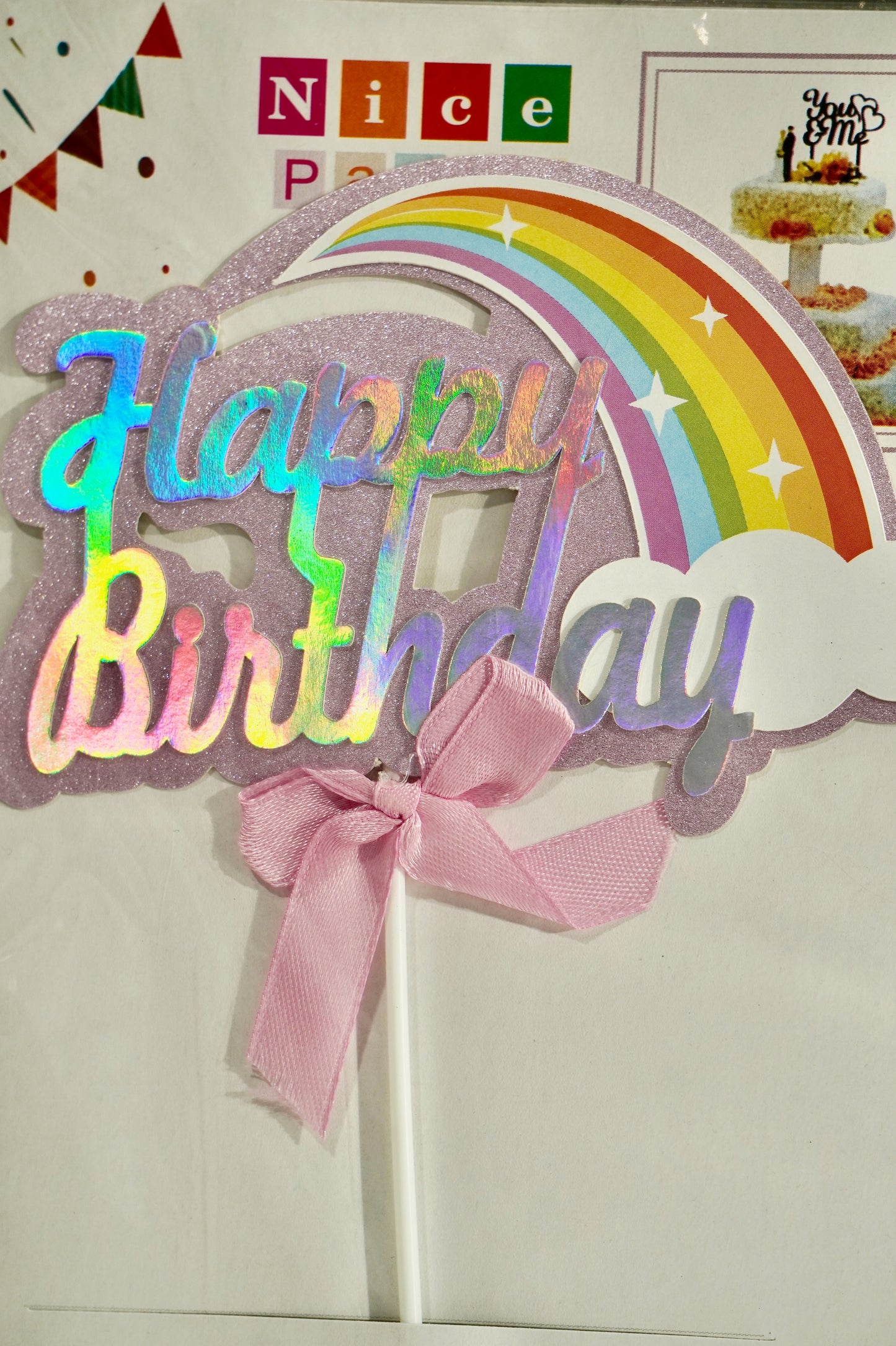 Purple Happy Birthday Cake Topper with Rainbow