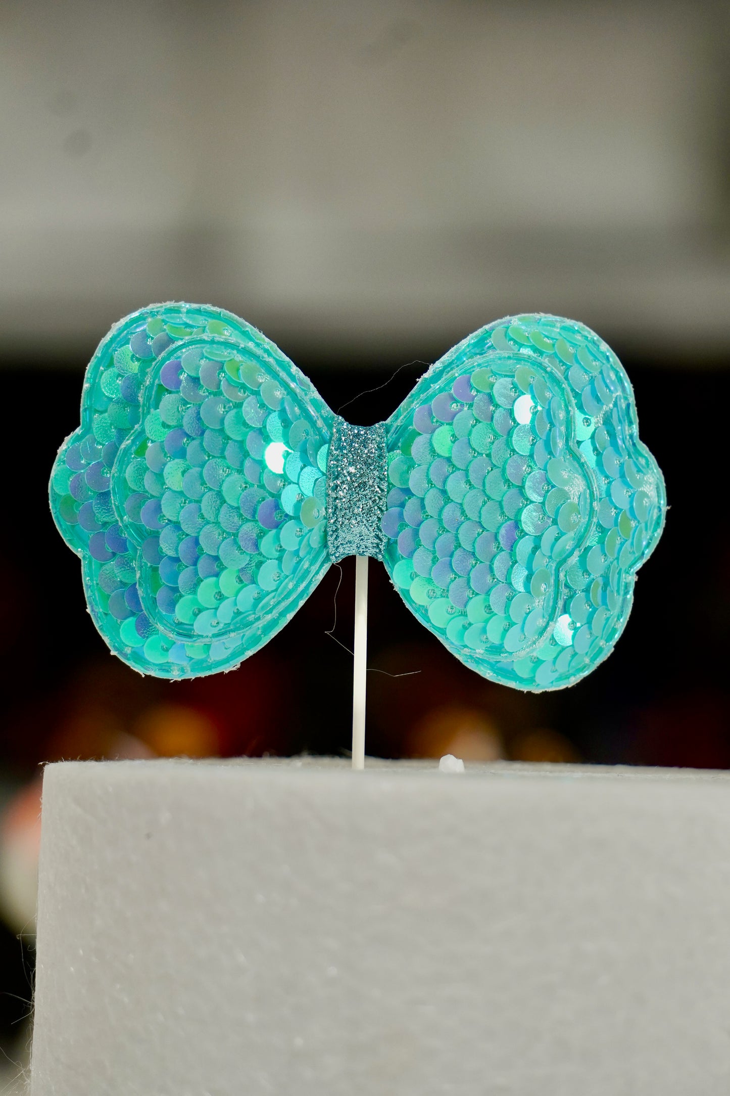 Sequin Bow Cake Topper 3.5”