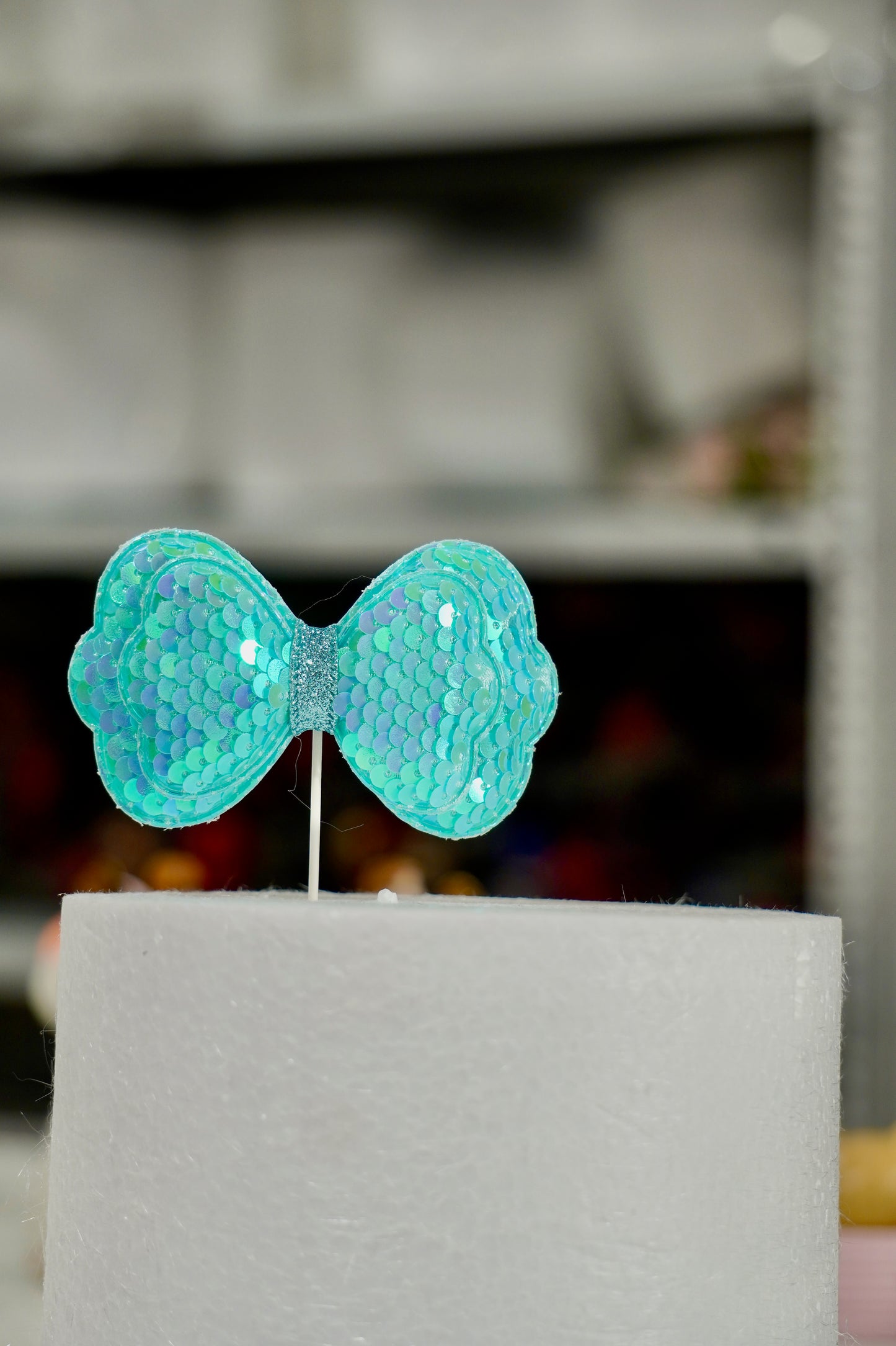 Sequin Bow Cake Topper 3.5”