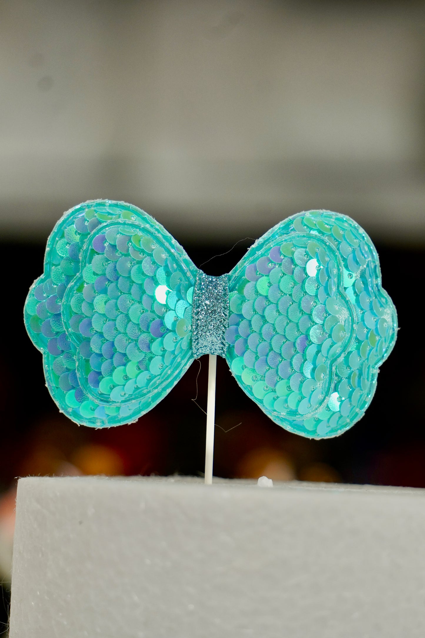 Sequin Bow Cake Topper 3.5”