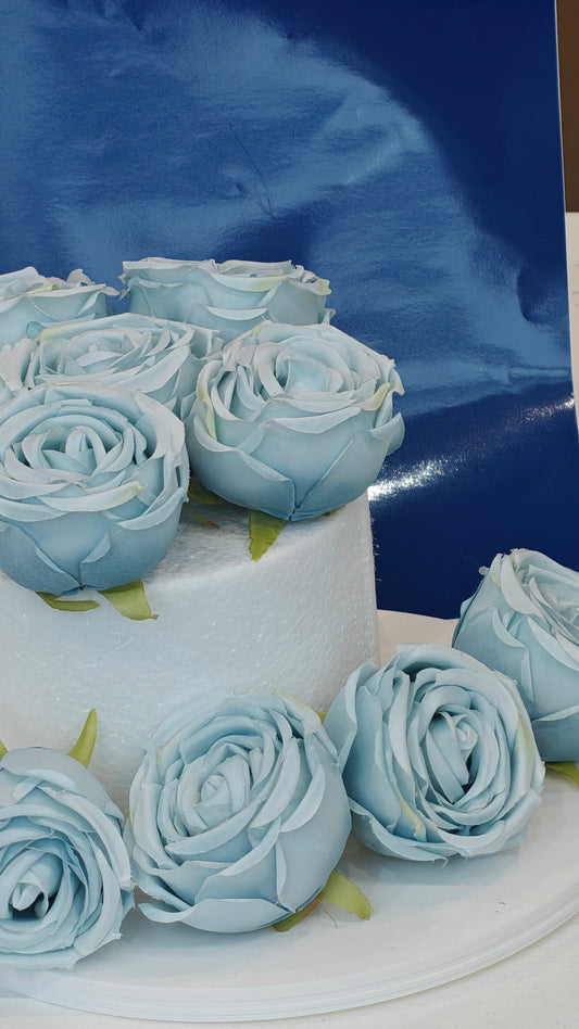 Light Blue Faux Rose Bunch (Pack of 10)