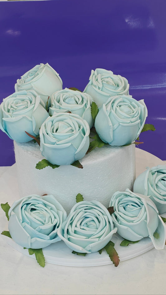 Baby Blue Faux Rose Bunch (Pack of 10)