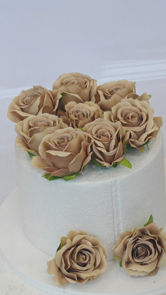 Light Brown Faux Rose Bunch (Pack of 10)