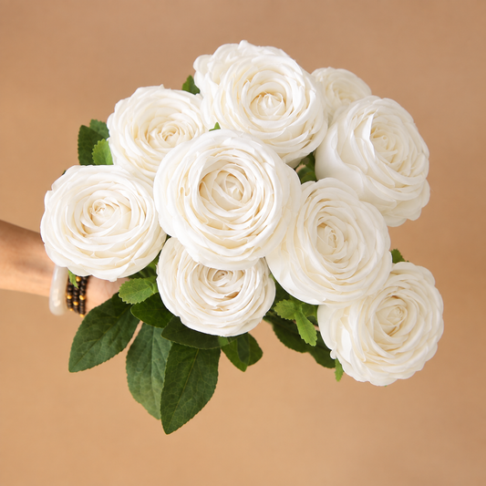 White Concubine Rose Stem – 10 Flowers 44cm tall x 8cm wide flower | Artificial Roses for Cake Decorating