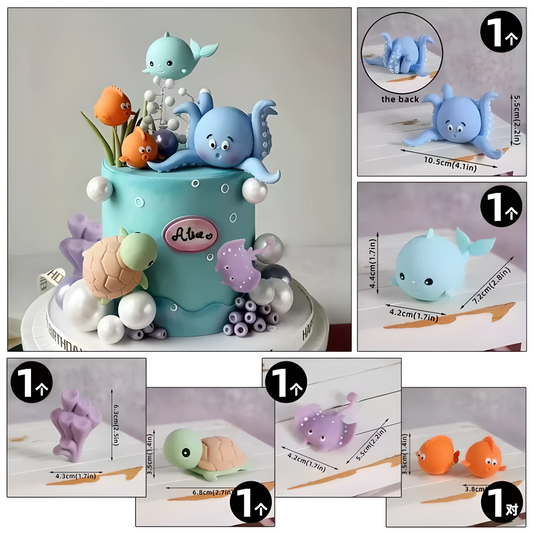 6-Piece Under the Sea Cake Topper Set | Ocean Animal Cake Decorations