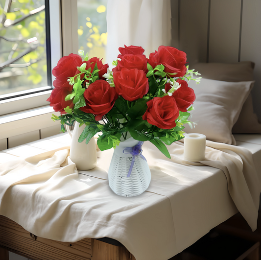 Artificial Rose Stem – 6 Roses 38cm tall stem, 5.5cm wide flower  | Faux Flowers for Cake Decorating
