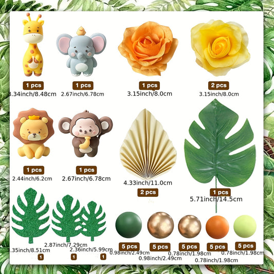 38-Piece Safari Animal Cake Topper Set | Jungle Cake Decorating Kit
