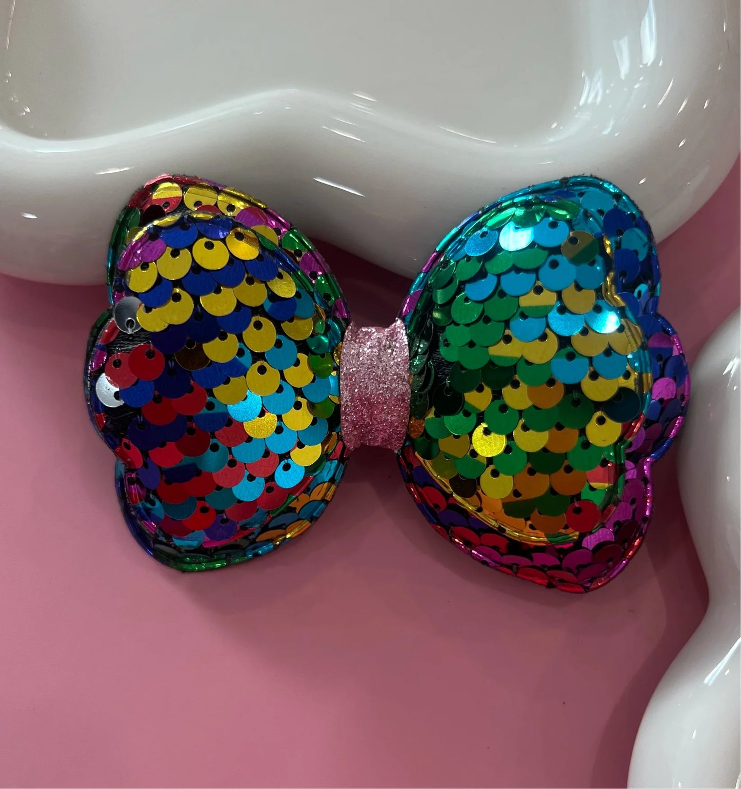 Sequin Bow Cake Topper 3.5”